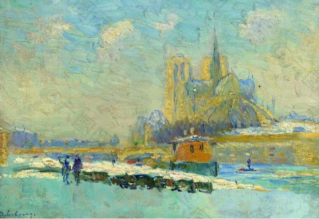 Albert Lebourg - Notre Dame de Paris and the Quay of Tournelle法国画家阿尔伯特勒堡Albert Lebourg印象派风景自然山水油画装饰画