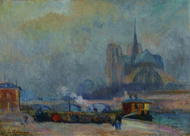 Albert Lebourg - Notre Dame de Paris, View from the Quay of Tournelle法国画家阿尔伯特勒堡Albert Lebourg印象派风景自然