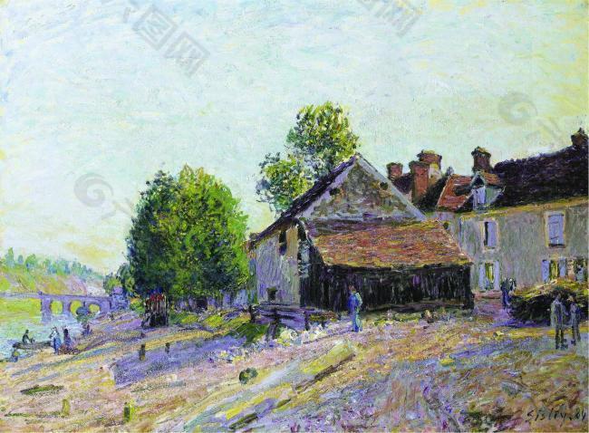 Alfred Sisley - Landscape near Moret, 1884法国画家阿尔弗莱德西斯莱alfred sisley印象派自然风景天空油画装饰画