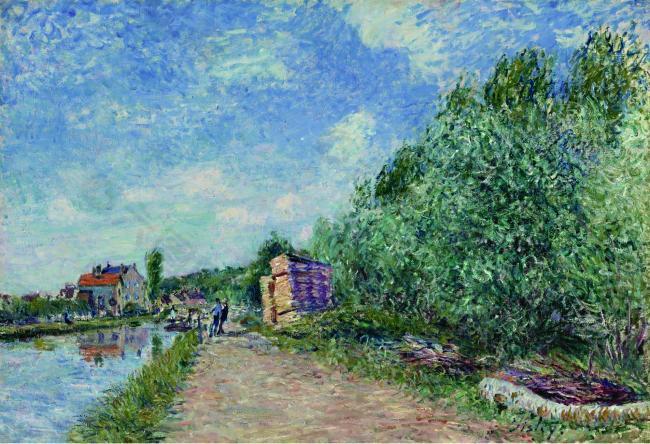 Alfred Sisley - The Loing Channel, Tow-Path, 1882法国画家阿尔弗莱德西斯莱alfred sisley印象派自然风景天空油画装饰画