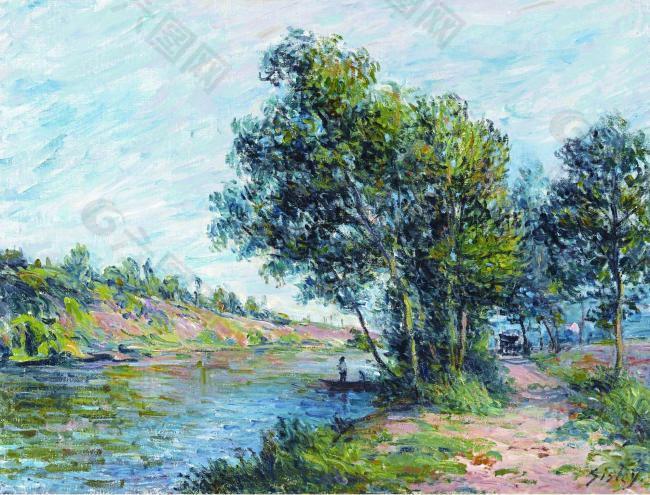 Alfred Sisley - The Road to Veneux and the Side of the Hill, 1881法国画家阿尔弗莱德西斯莱alfred sisley印象派自然风景天空油
