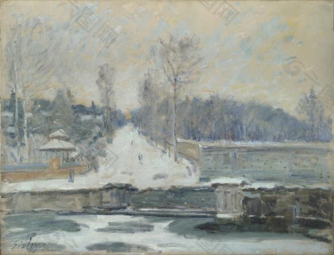 Alfred Sisley - The Watering Place at Marly-le-Roi法国画家阿尔弗莱德西斯莱alfred sisley印象派自然风景天空油画装饰画