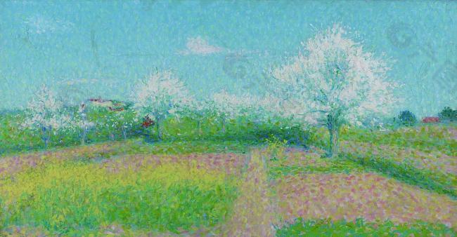Achille Lauge - The Artist`s Orchard法国画家阿希尔拉格Achille Lauge印象派风景自然田园油画装饰画