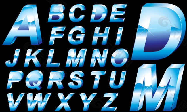 立体冰蓝效果字体设计矢量素材