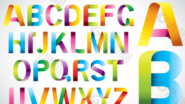 五彩斑斓折叠效果字体设计矢量素材