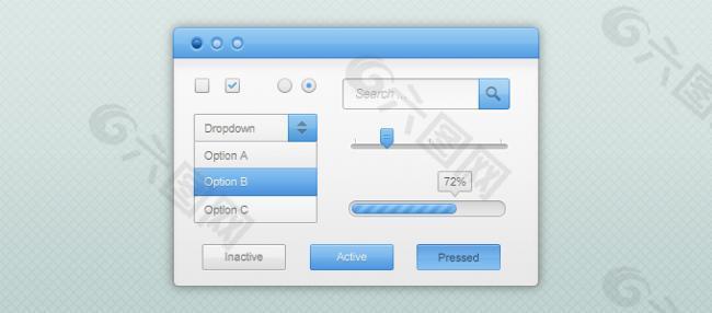 蓝色和白色的GUI工具包（PSD）