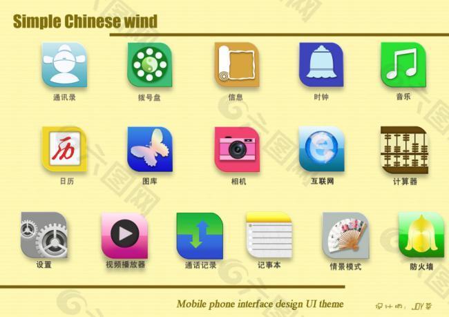 采集大赛 以简约化的处理方式设计出常用应用图标，加入中国传统元素，富有文化内涵；并且简单易懂，适合作为手机主题GO桌面的图标元素！
