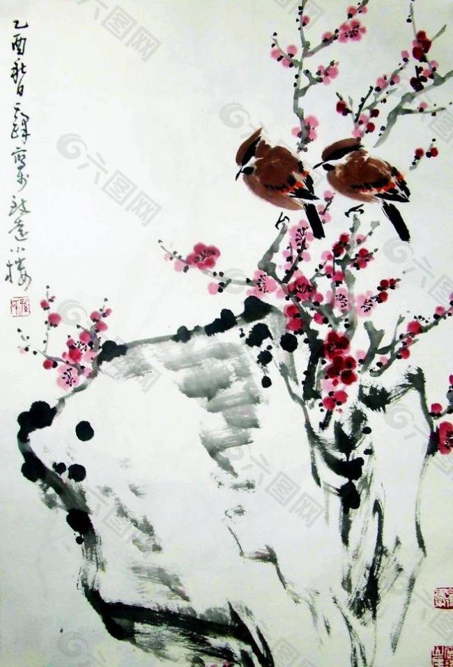 红梅小鸟图图片