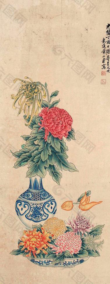 瓷瓶菊花图片