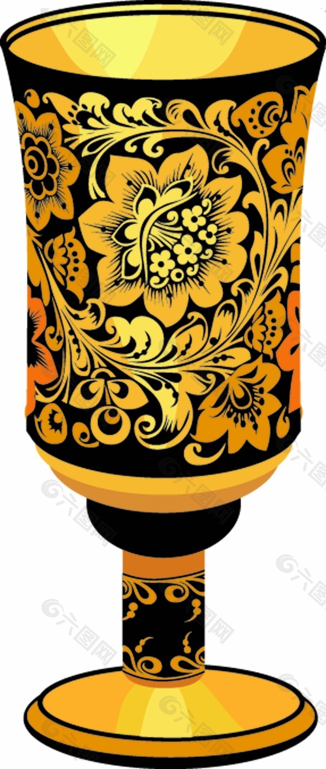 古玩酒杯金色花纹装饰图案