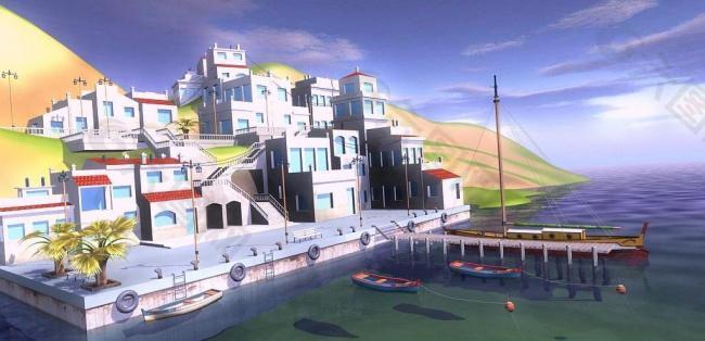 海边小镇场景3d模型图片