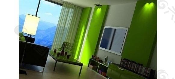 绿色现代客厅3d模型图片