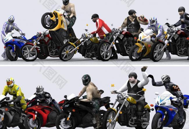 摩托车及车手3d模型图片