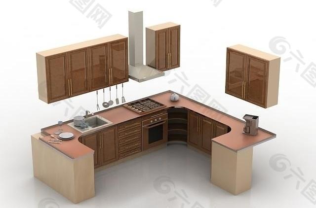 3d现代厨房模型素材图片