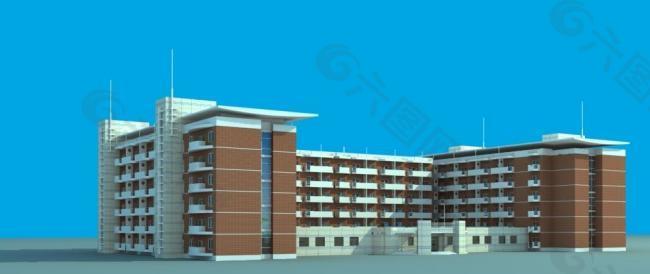 学校宿舍楼建筑效果图3d模型有贴图图片