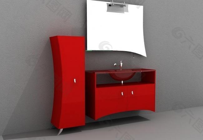 时尚红色洗手台3d模型图片