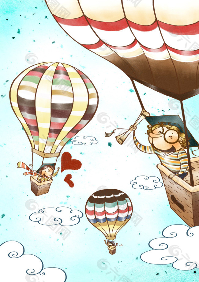 热气球旅行插画素材