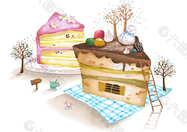 蛋糕房子创意插画素材