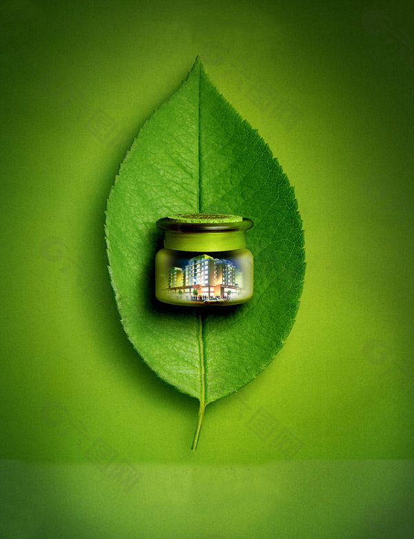 绿色树叶房产创意广告图片