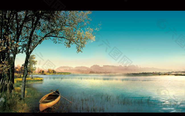 宁静湖边小船背景图片素材