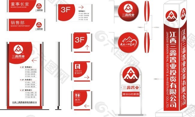 红色导视系统设计模板