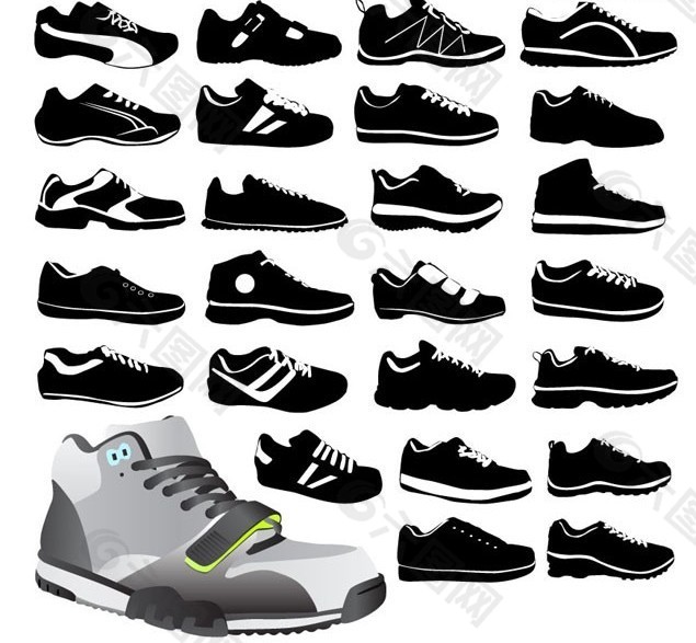 各种款式运动鞋矢量素材