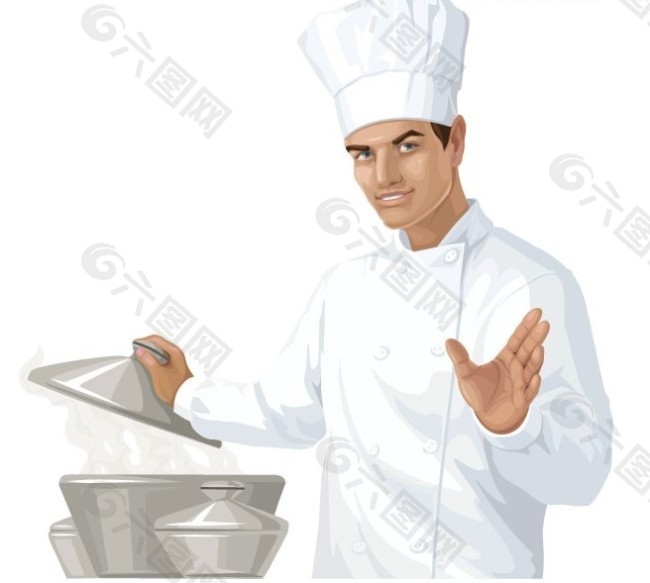 一款正在烹调美食的厨师矢量素材