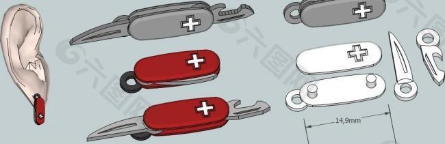 swiss army knife earring (movable parts)