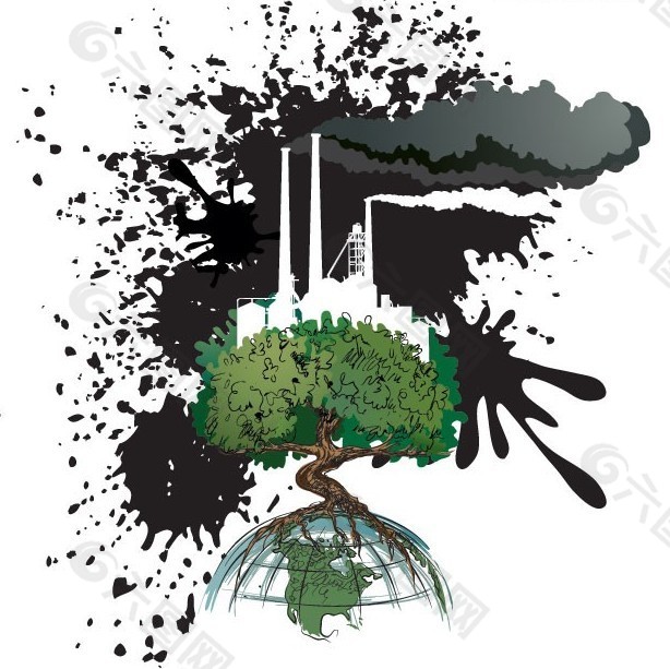一款反应环境污染主题的插画矢量素材