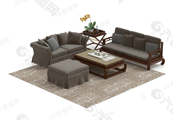 新中式沙发茶几组合 3d模型