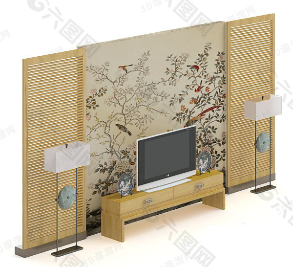 中式电视墙 3d模型