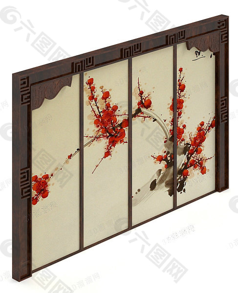 中式背景墙模型