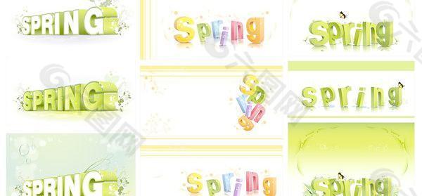 立体spring字体花纹矢量图