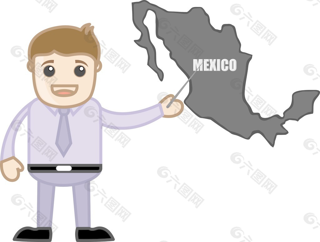 显示墨西哥地图-商务办公的卡通人物
