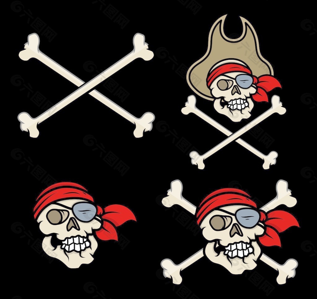 船长海盗的骷髅矢量卡通插画