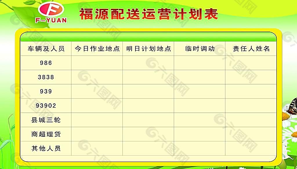 福源配送运营计划表图片