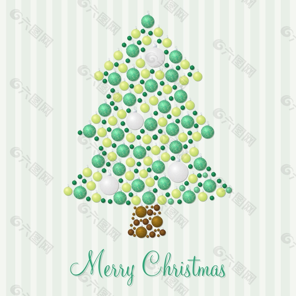 小绿和银色圣诞树饰品卡矢量格式的随机