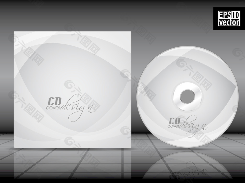 灰色背景和透明波光盘封面设计模板