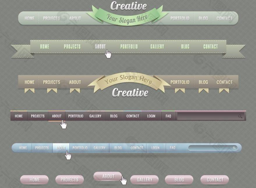 网页导航菜单按钮丝带图片
