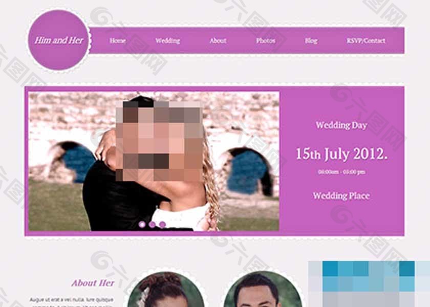 紫色漂亮的恋爱结婚wedding网站模板