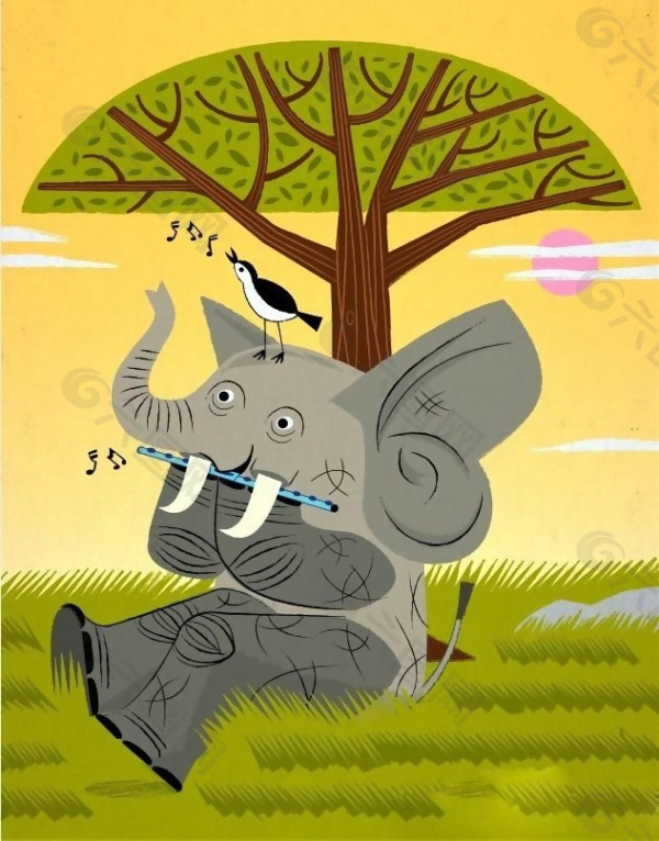 位图 插画 动物 大象 拟人 免费素材