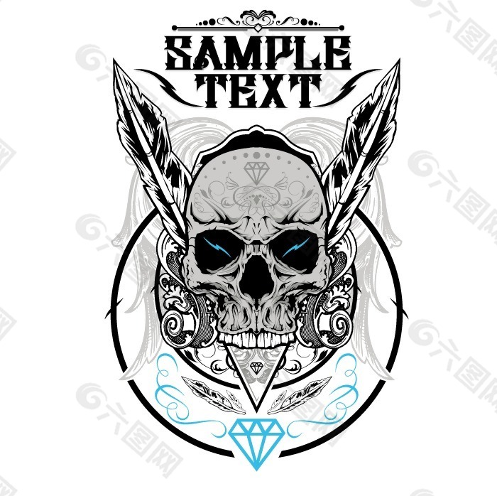 印花矢量图 卡通 徽章标记 骷髅头 文字 免费素材