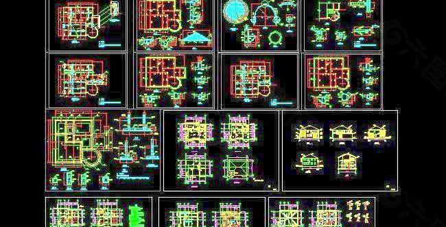 二层顶尖式坡屋顶别墅设计图+结构图14x12