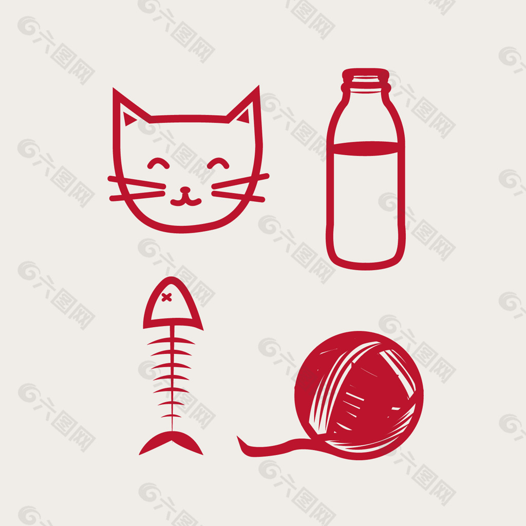 印花矢量图 卡通 动物 猫头 鱼骨 免费素材