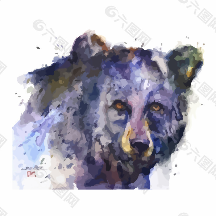 印花矢量图 艺术效果 水彩 动物 熊头 免费素材