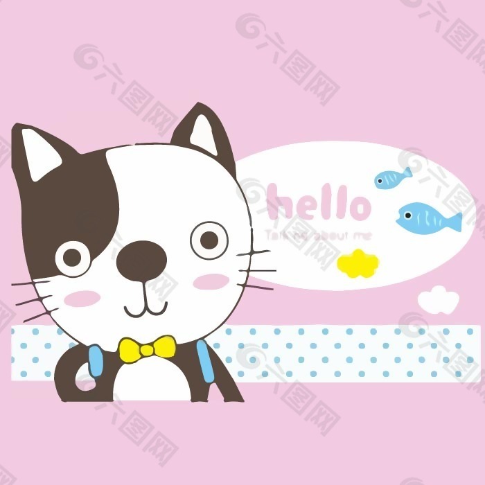 印花矢量图 卡通 动物 猫 鱼 免费素材