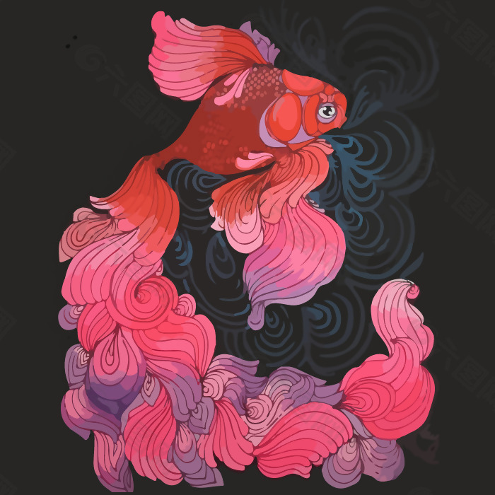 印花矢量图 艺术效果 水彩 动物 鱼 免费素材