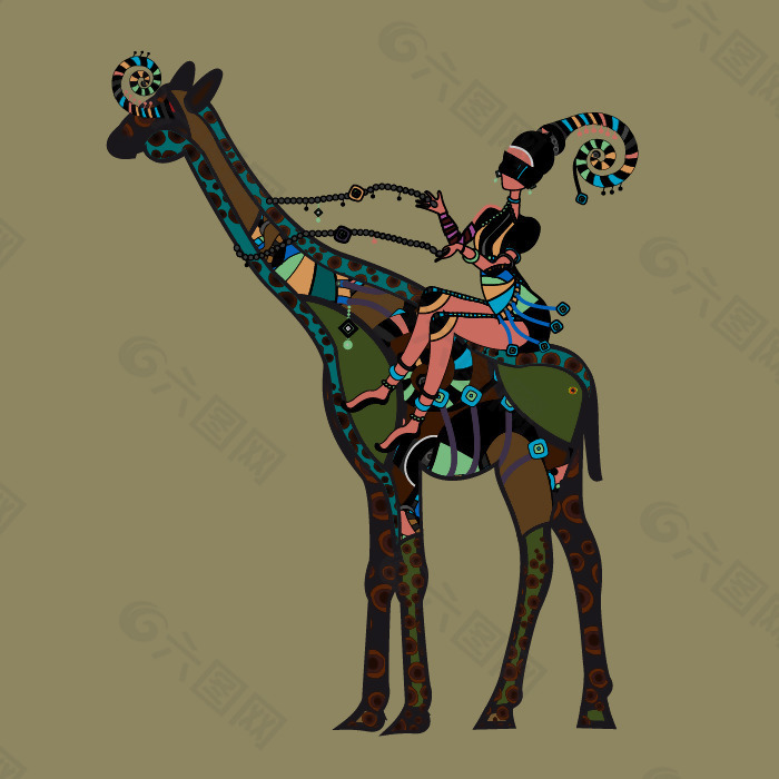 印花矢量图 民族风 动物 骆驼 人物 免费素材