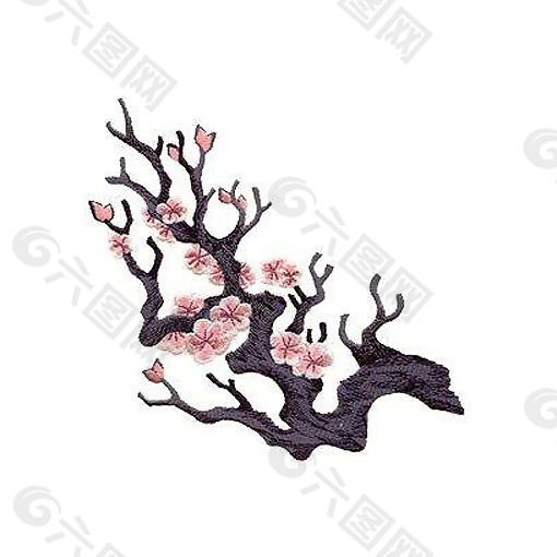 位图 绣花 植物 树 桃树 免费素材