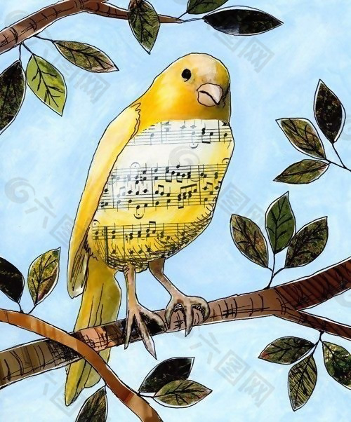 位图 插画 动物 鸟 黄莺 免费素材